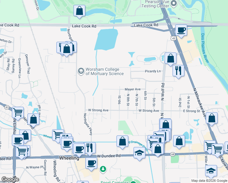 map of restaurants, bars, coffee shops, grocery stores, and more near 325 10th Street in Wheeling