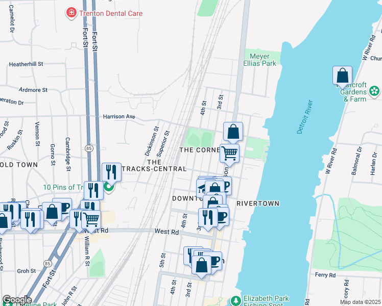 map of restaurants, bars, coffee shops, grocery stores, and more near 2457 4th Street in Trenton