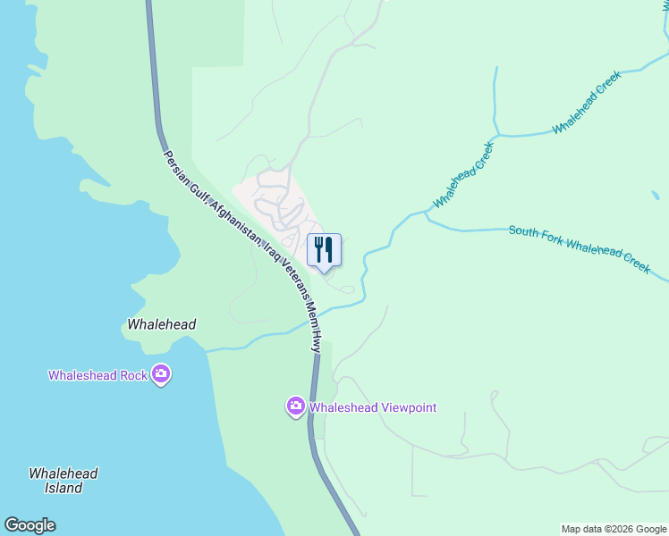 map of restaurants, bars, coffee shops, grocery stores, and more near Whaleshead Rd in Brookings