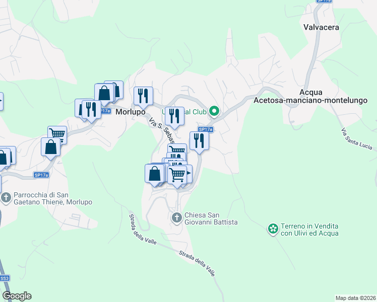 map of restaurants, bars, coffee shops, grocery stores, and more near 5 Via D. A. Venturini in Morlupo