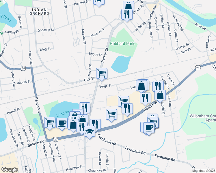 map of restaurants, bars, coffee shops, grocery stores, and more near 78 Verge Street in Springfield