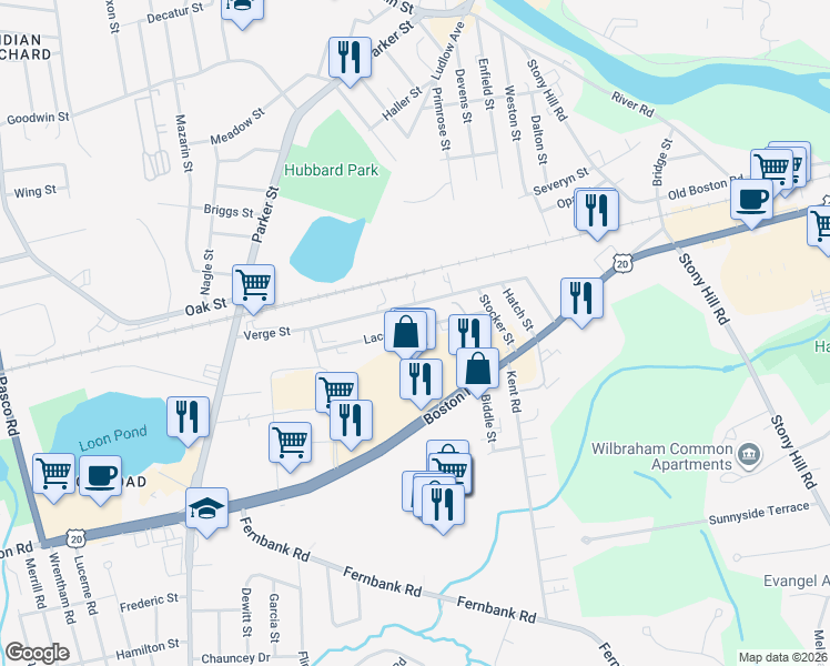 map of restaurants, bars, coffee shops, grocery stores, and more near 179 Verge Street in Springfield