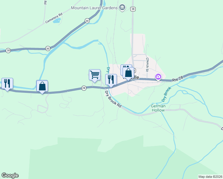 map of restaurants, bars, coffee shops, grocery stores, and more near 13 Riverside Drive in Arkville