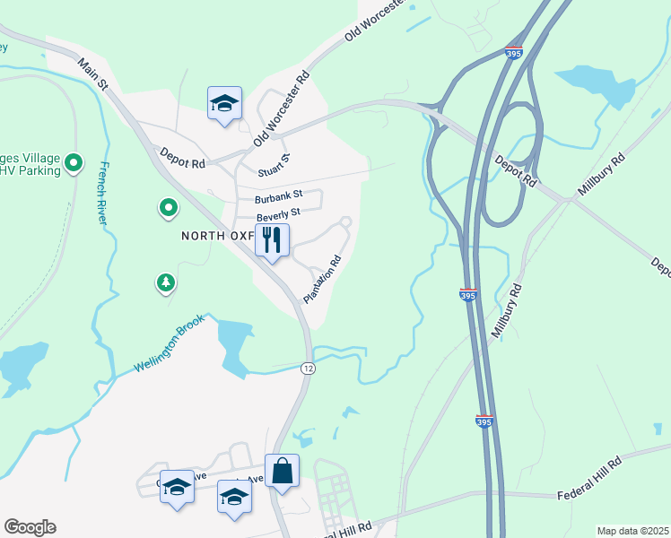 map of restaurants, bars, coffee shops, grocery stores, and more near 16 Plantation Road in Oxford