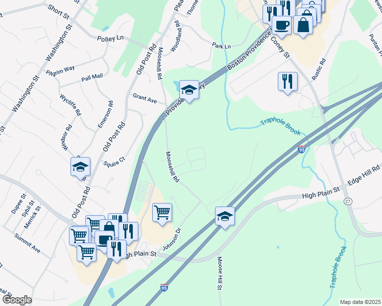 map of restaurants, bars, coffee shops, grocery stores, and more near 2000 Cricket Lane in Walpole