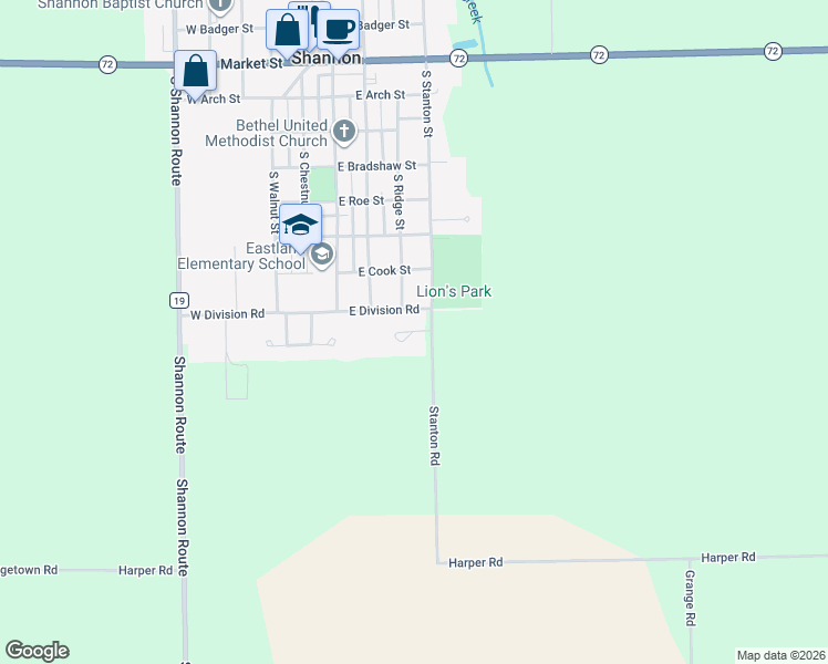 map of restaurants, bars, coffee shops, grocery stores, and more near 299 East Countryside Drive in Shannon