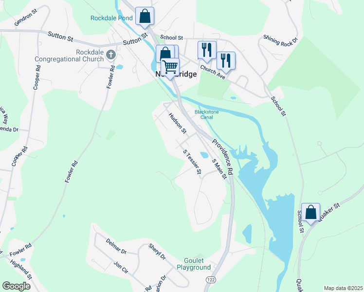 map of restaurants, bars, coffee shops, grocery stores, and more near 43 Spring Hill Avenue in Northbridge
