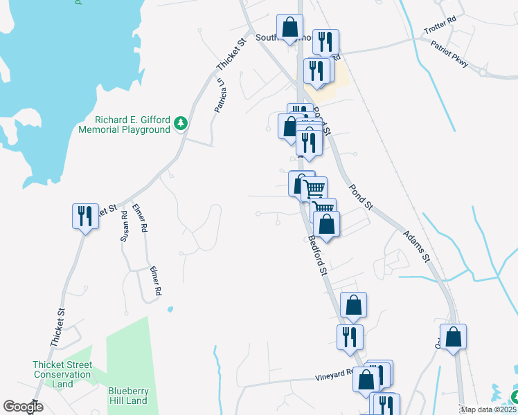 map of restaurants, bars, coffee shops, grocery stores, and more near 59 Michele Drive in Weymouth