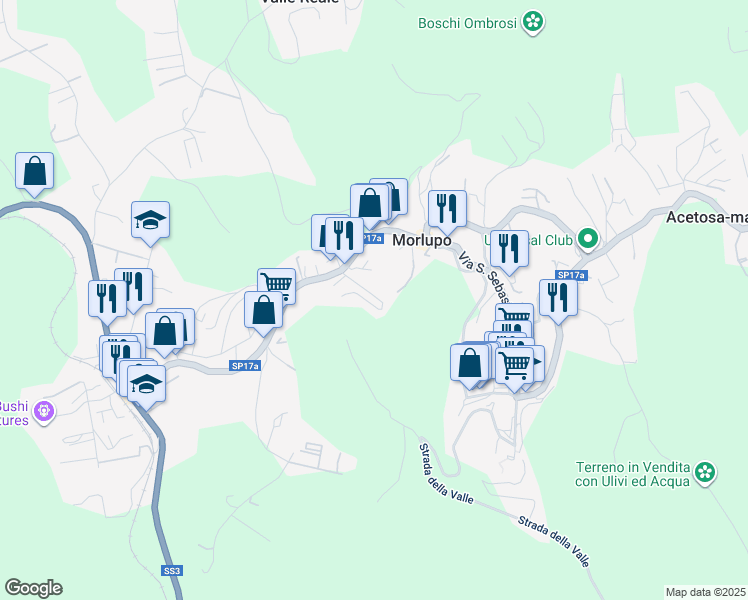 map of restaurants, bars, coffee shops, grocery stores, and more near 28 Via A. Gramsci in Morlupo