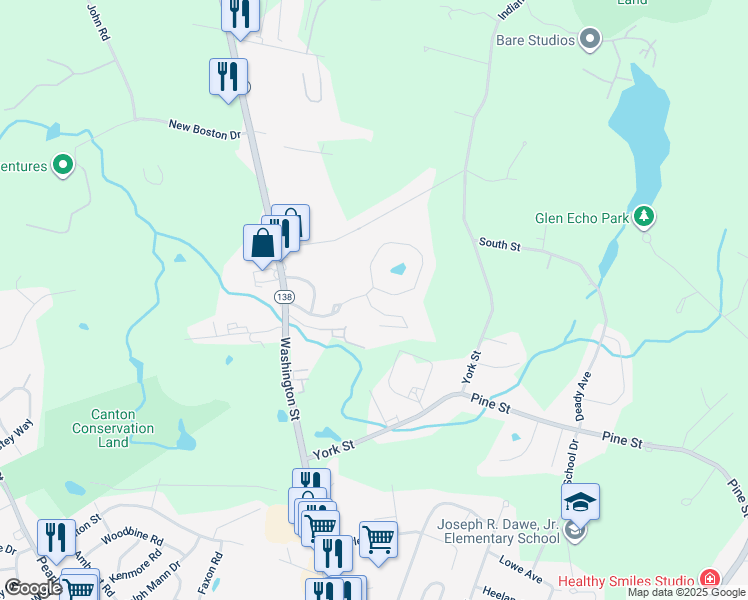 map of restaurants, bars, coffee shops, grocery stores, and more near 06 Indian Woods Way in Canton