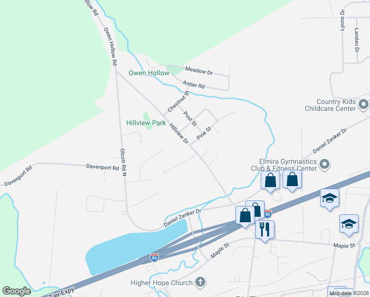 map of restaurants, bars, coffee shops, grocery stores, and more near 81 Hillview Dr in Big Flats