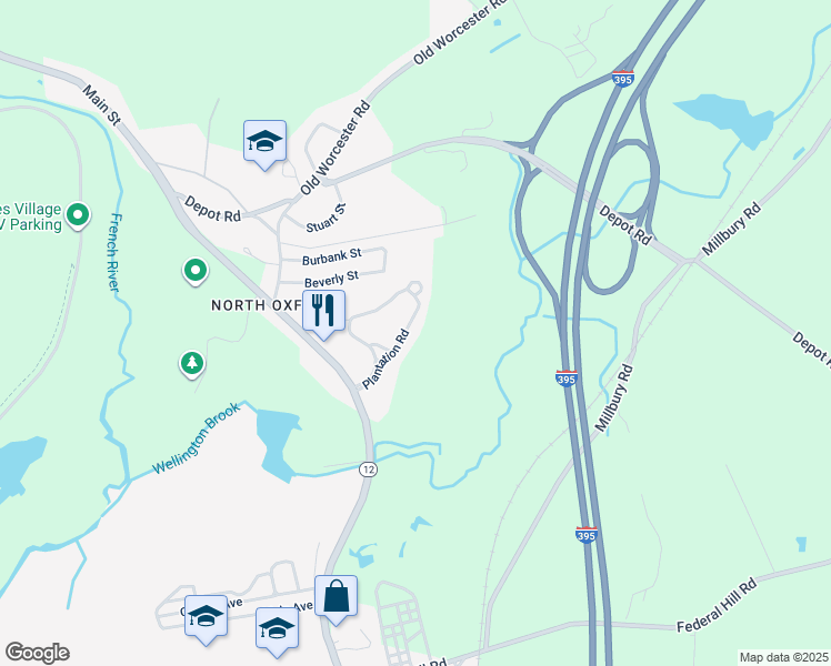 map of restaurants, bars, coffee shops, grocery stores, and more near 16 Plantation Road in Oxford