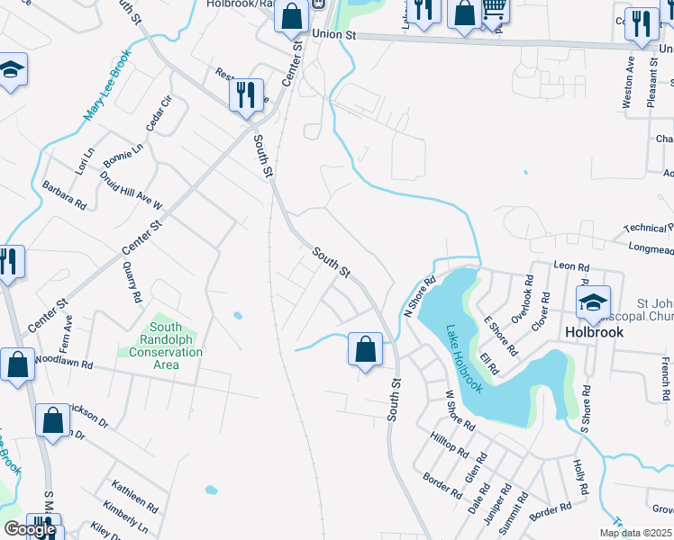map of restaurants, bars, coffee shops, grocery stores, and more near 726 South Street in Holbrook