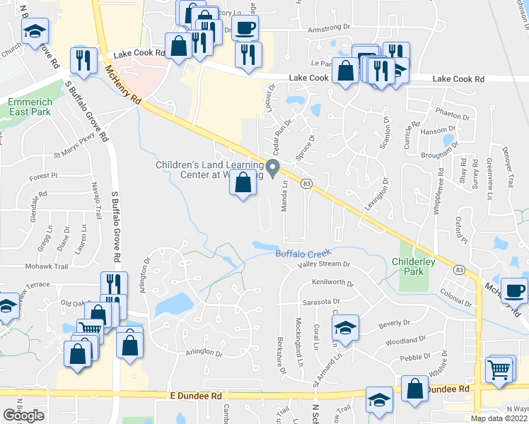 map of restaurants, bars, coffee shops, grocery stores, and more near 580 Fairway View Drive in Wheeling