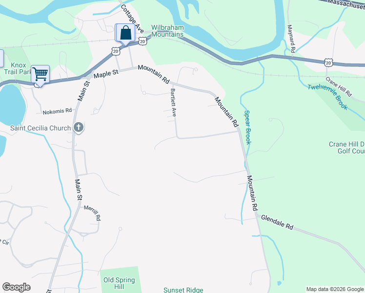 map of restaurants, bars, coffee shops, grocery stores, and more near 123 Bartlett Avenue in Wilbraham