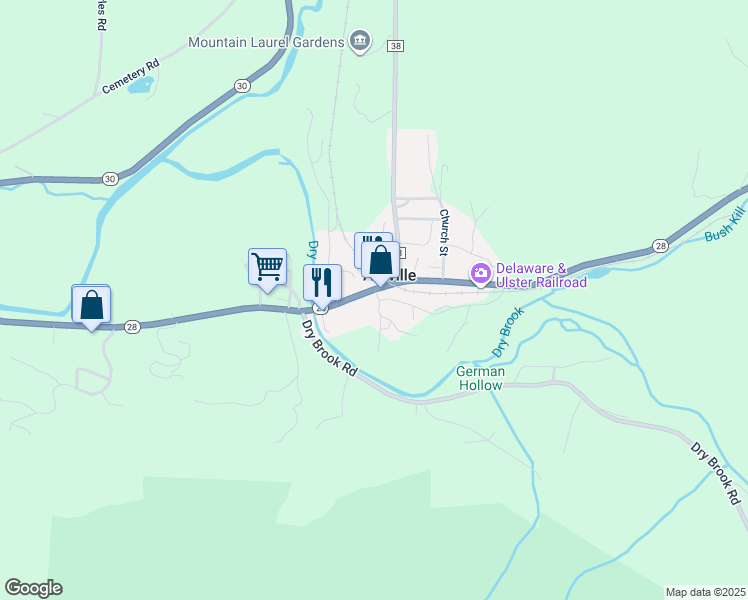 map of restaurants, bars, coffee shops, grocery stores, and more near 129 Franks Street in Arkville