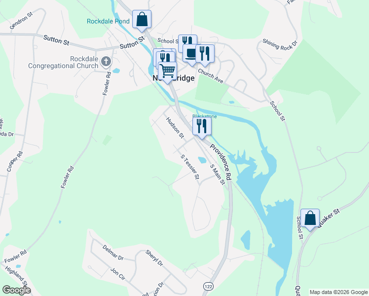 map of restaurants, bars, coffee shops, grocery stores, and more near 43 Spring Hill Avenue in Northbridge