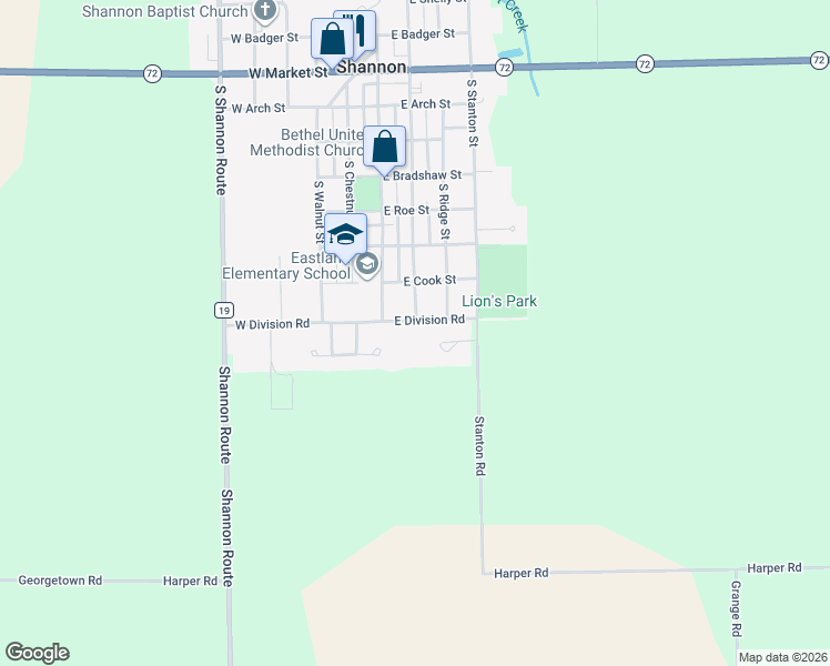 map of restaurants, bars, coffee shops, grocery stores, and more near 101-299 East Countryside Drive in Shannon