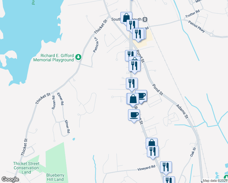map of restaurants, bars, coffee shops, grocery stores, and more near 59 Michele Drive in Weymouth