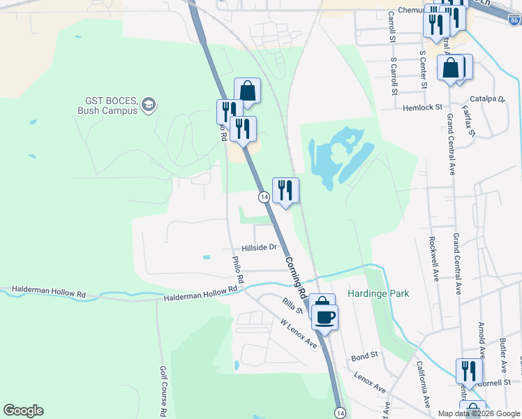 map of restaurants, bars, coffee shops, grocery stores, and more near 2447 New York 14 in Millport