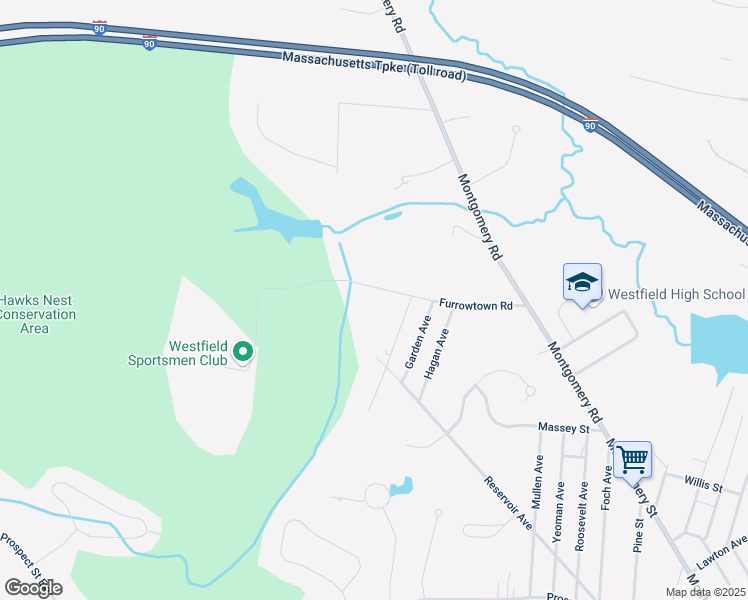 map of restaurants, bars, coffee shops, grocery stores, and more near 66 Furrowtown Road in Westfield