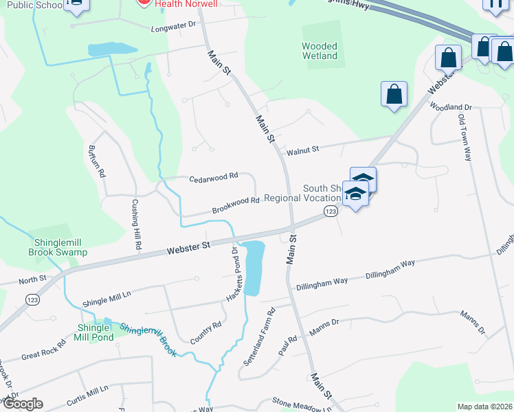 map of restaurants, bars, coffee shops, grocery stores, and more near 68 Brookwood Road in Hanover