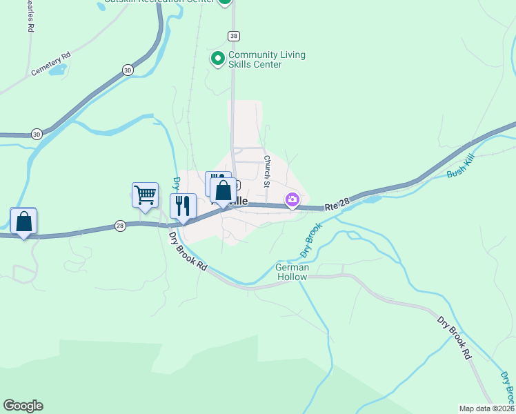 map of restaurants, bars, coffee shops, grocery stores, and more near 30 Franks St in Arkville
