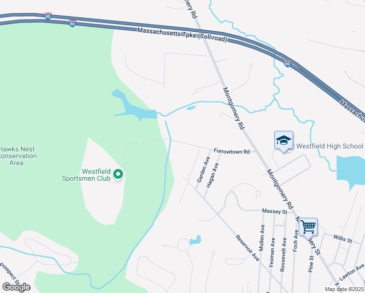 map of restaurants, bars, coffee shops, grocery stores, and more near 66 Furrowtown Road in Westfield