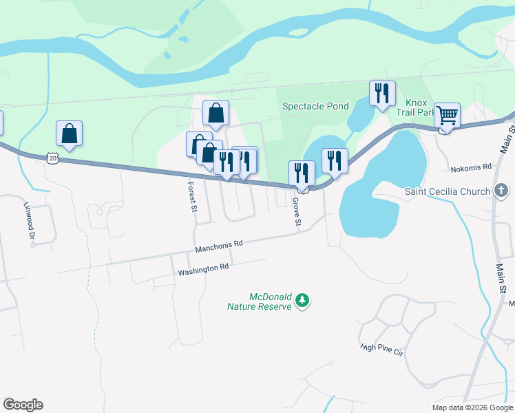 map of restaurants, bars, coffee shops, grocery stores, and more near 16a Wilson Street in Wilbraham