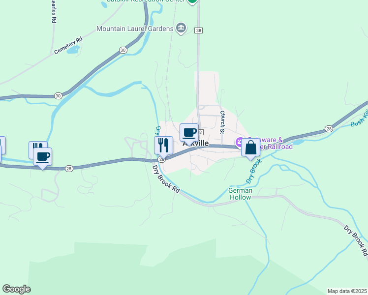 map of restaurants, bars, coffee shops, grocery stores, and more near 129 Franks Street in Arkville