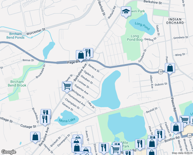 map of restaurants, bars, coffee shops, grocery stores, and more near 81 Steuben Street in Springfield