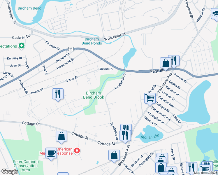 map of restaurants, bars, coffee shops, grocery stores, and more near 220 Brookdale Drive in Springfield