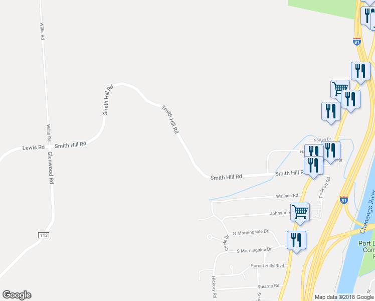 map of restaurants, bars, coffee shops, grocery stores, and more near 228 Smith Hill Road in Binghamton