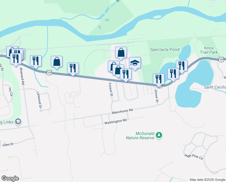map of restaurants, bars, coffee shops, grocery stores, and more near 7 Mountainview Street in Wilbraham