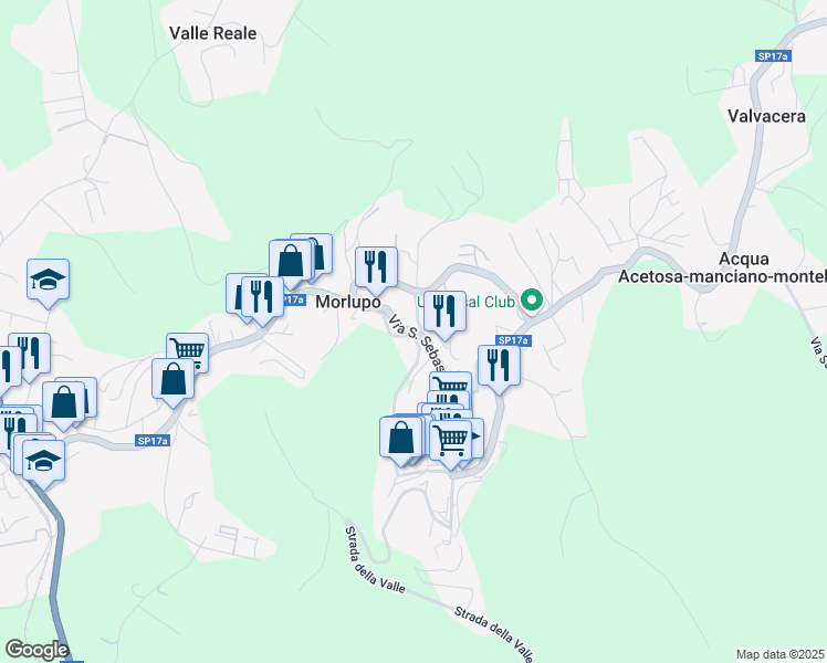 map of restaurants, bars, coffee shops, grocery stores, and more near 7 Via dei Castani in Morlupo