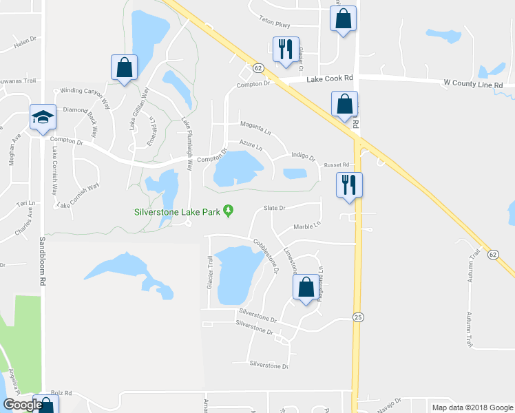map of restaurants, bars, coffee shops, grocery stores, and more near 6735 Slate Drive in Carpentersville