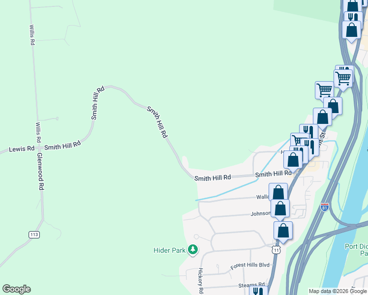 map of restaurants, bars, coffee shops, grocery stores, and more near 177 Smith Hill Road in Binghamton