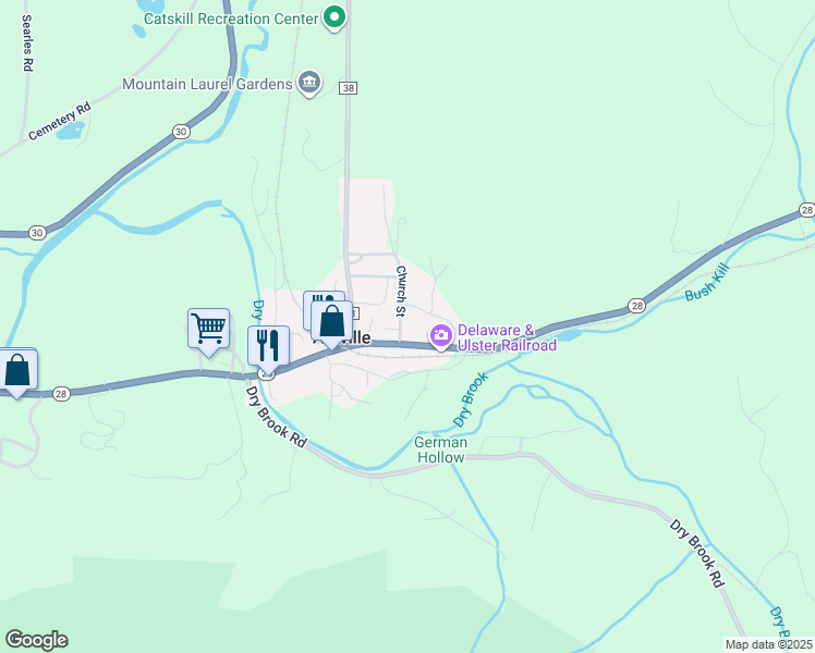 map of restaurants, bars, coffee shops, grocery stores, and more near 50 Church Street in Arkville