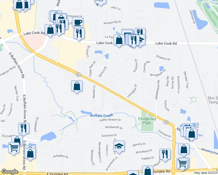 map of restaurants, bars, coffee shops, grocery stores, and more near 705 McHenry Road in Wheeling
