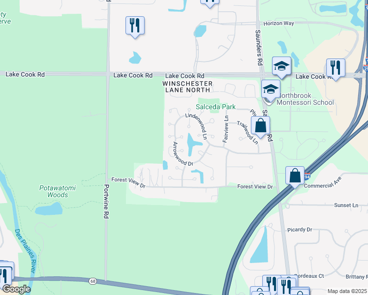 map of restaurants, bars, coffee shops, grocery stores, and more near in Northbrook