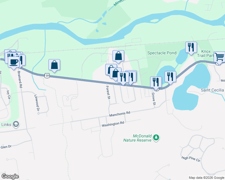 map of restaurants, bars, coffee shops, grocery stores, and more near 7 Mountainview Street in Wilbraham