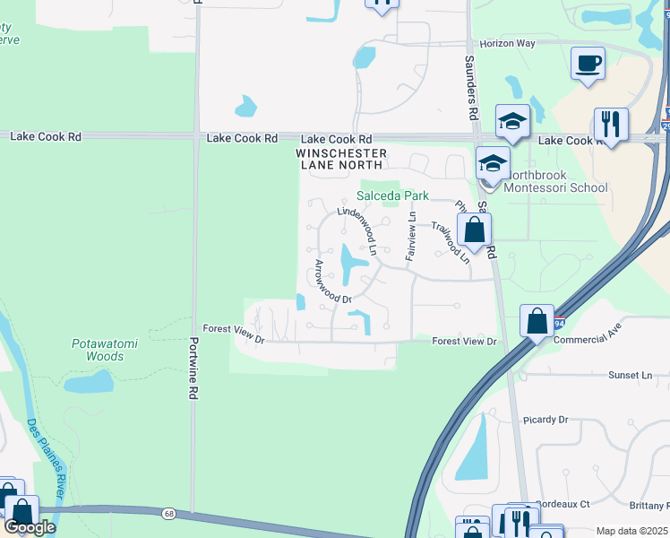 map of restaurants, bars, coffee shops, grocery stores, and more near in Northbrook