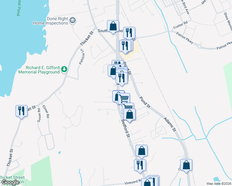 map of restaurants, bars, coffee shops, grocery stores, and more near 21 Eugene Way in Weymouth