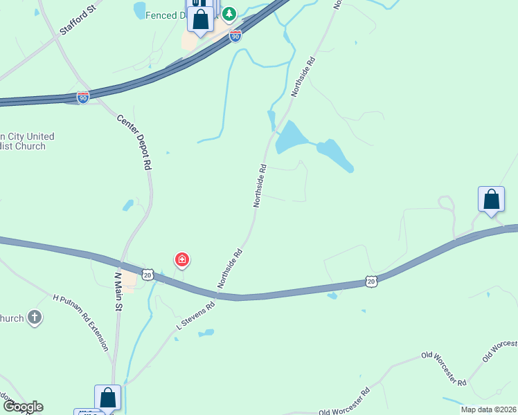 map of restaurants, bars, coffee shops, grocery stores, and more near 33 Northside Road in Charlton