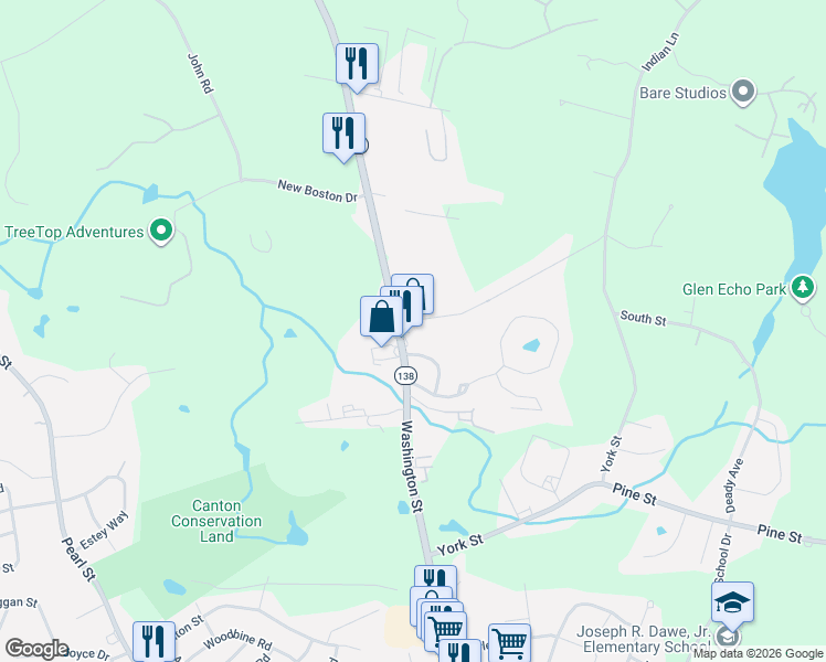 map of restaurants, bars, coffee shops, grocery stores, and more near 1032 Turnpike Street in Canton