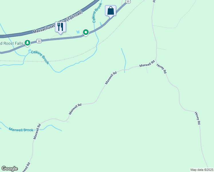 map of restaurants, bars, coffee shops, grocery stores, and more near 121 Maxwell Road in Monson