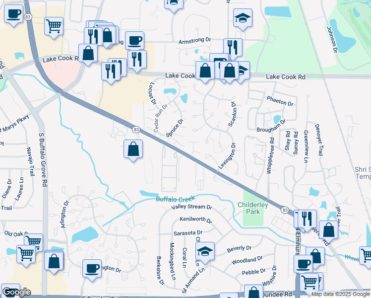 map of restaurants, bars, coffee shops, grocery stores, and more near 1201 McHenry Road in Wheeling