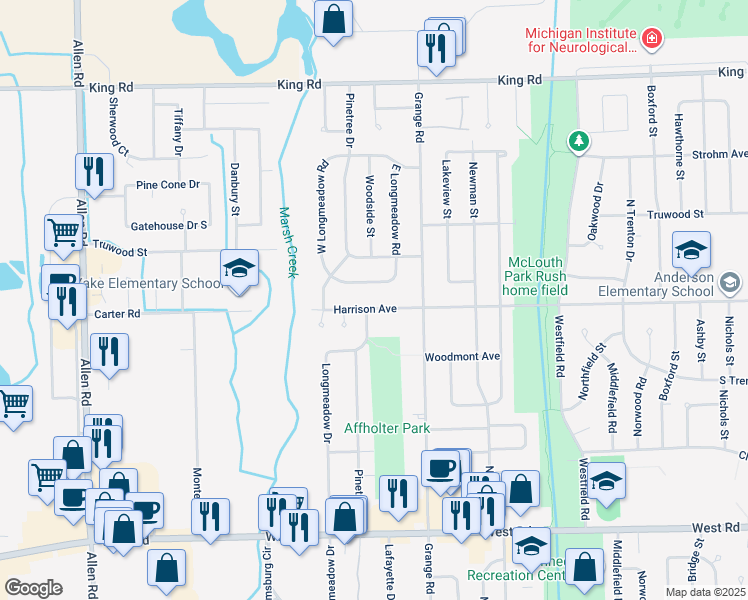 map of restaurants, bars, coffee shops, grocery stores, and more near 3738 Harrison Avenue in Trenton