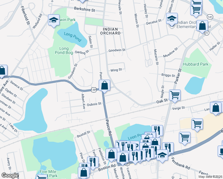 map of restaurants, bars, coffee shops, grocery stores, and more near 31 Crosley Street in Springfield