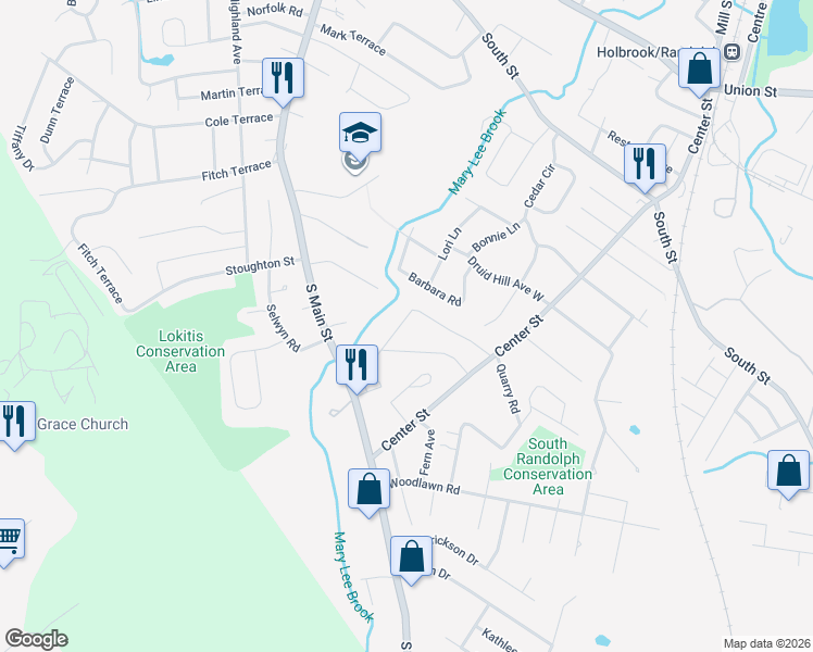 map of restaurants, bars, coffee shops, grocery stores, and more near 18 Hillsdale Road in Randolph